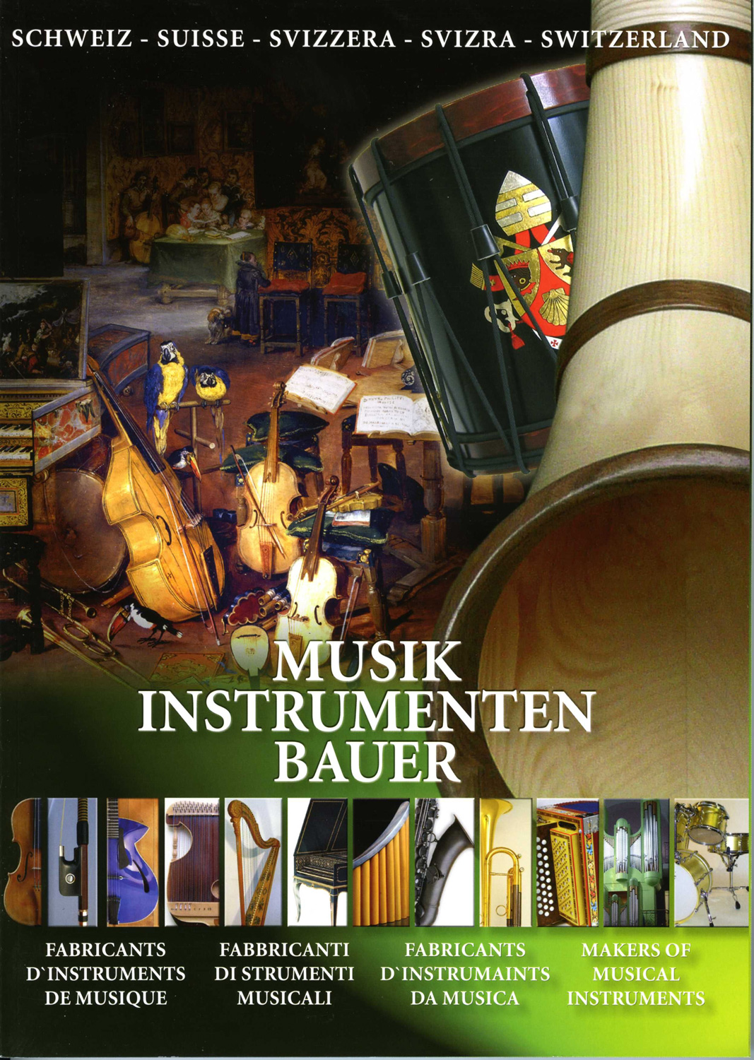 Frontseite Schweizer Instrumentenbau mit einem Kollegger Alphorn