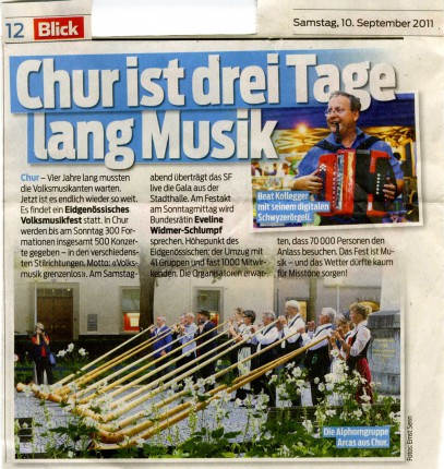 Blick Zeitung 10 09 2011: Musik Kollegger
